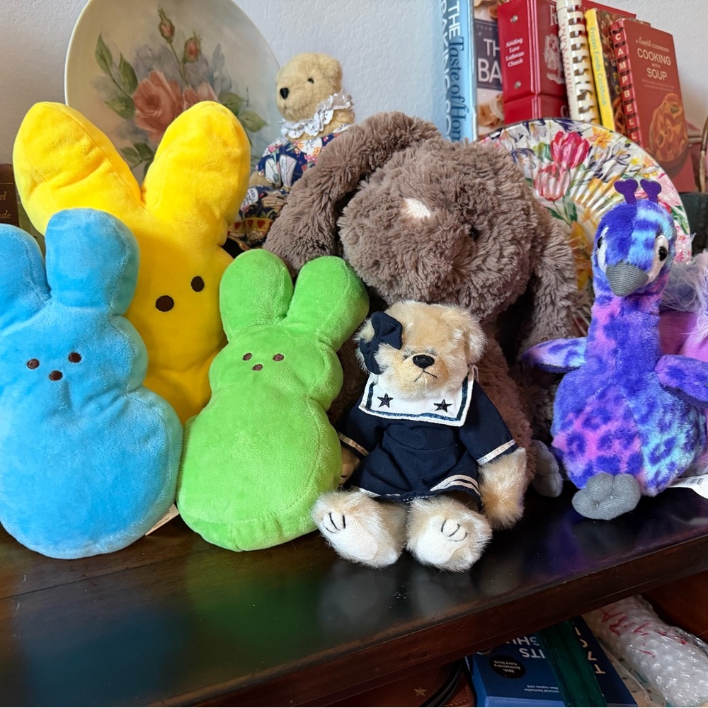 Peeps Easter Bunny Reversible Plush Toy Rainbow Tie Dye Solid Yellow 11” - Picture 2 of 2
